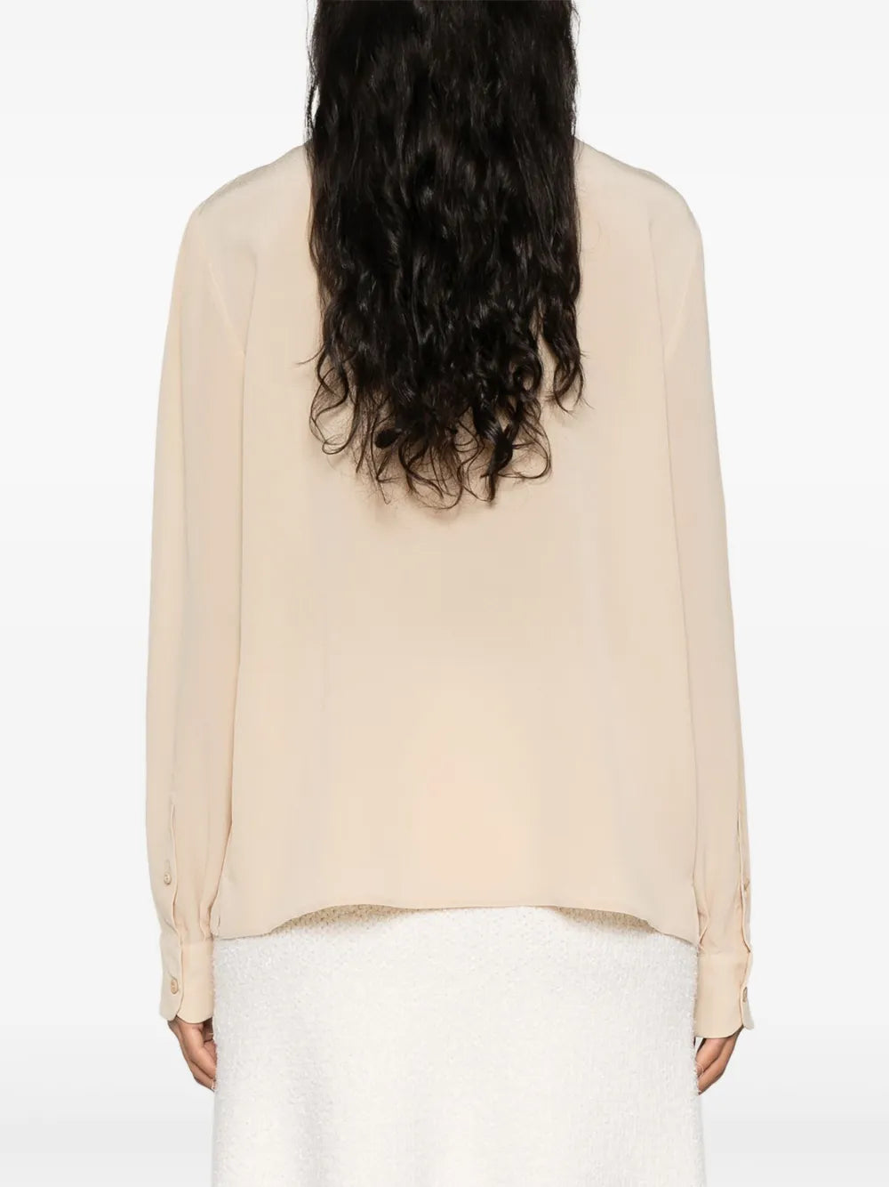 Cream Silk Bow Collar Blouse