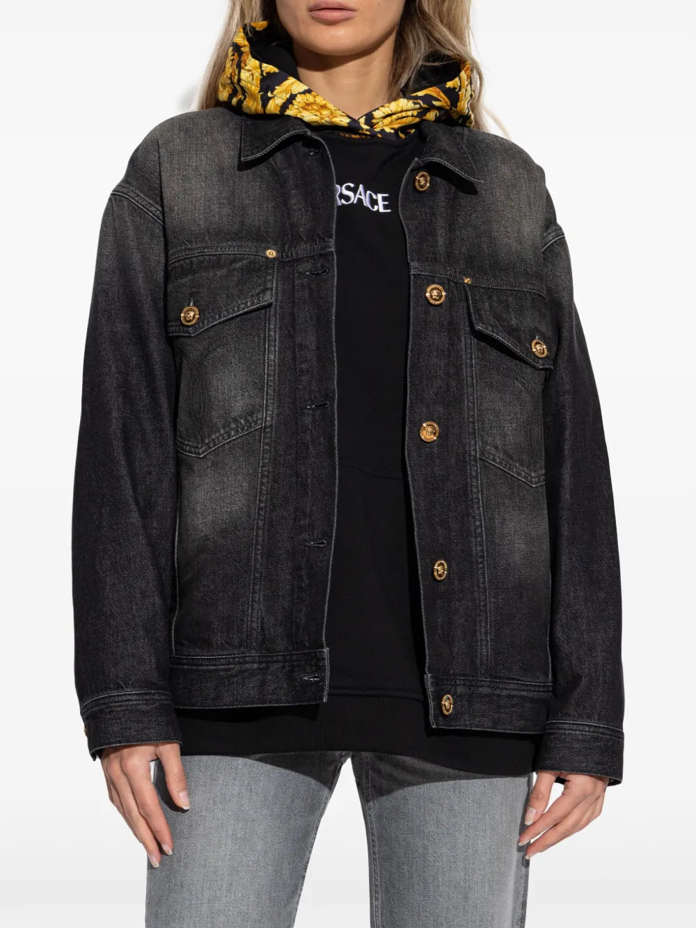 Oversized Medusa Button Denim Jacket