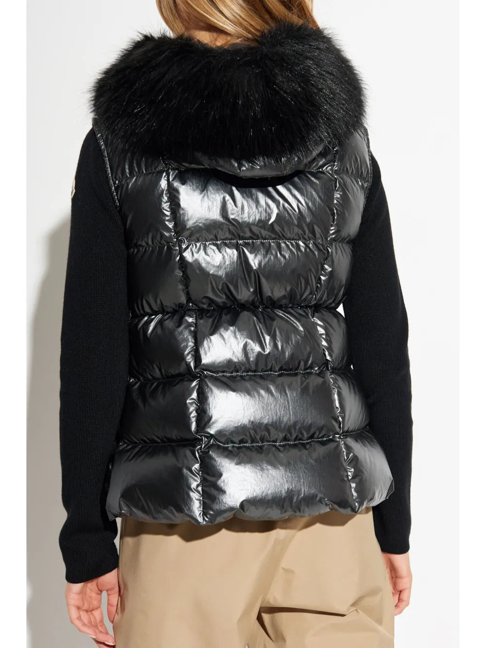 Glossy Fur-Trim Quilted Puffer Vest