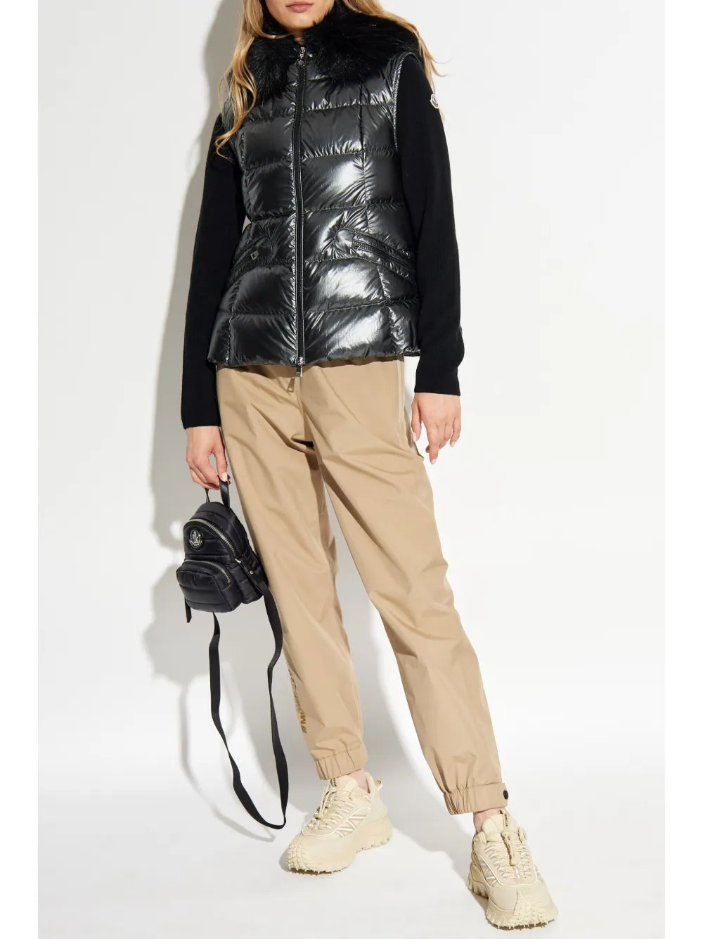 Glossy Fur-Trim Quilted Puffer Vest