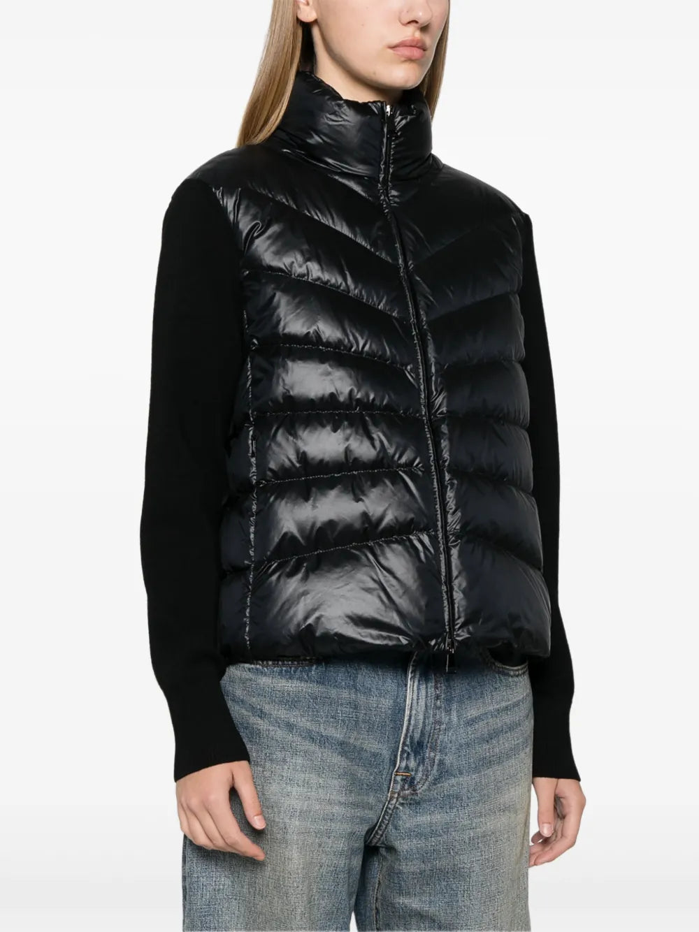 Quilted Knit-Sleeve Puffer Jacket