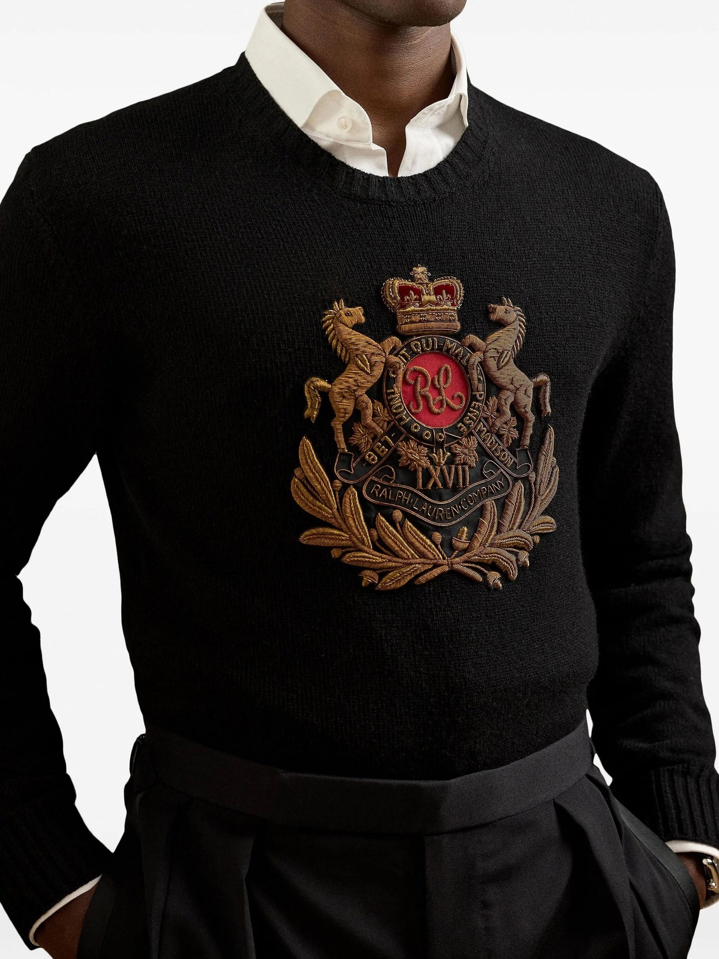 Heraldic Crest Embroidered Cashmere Pullover