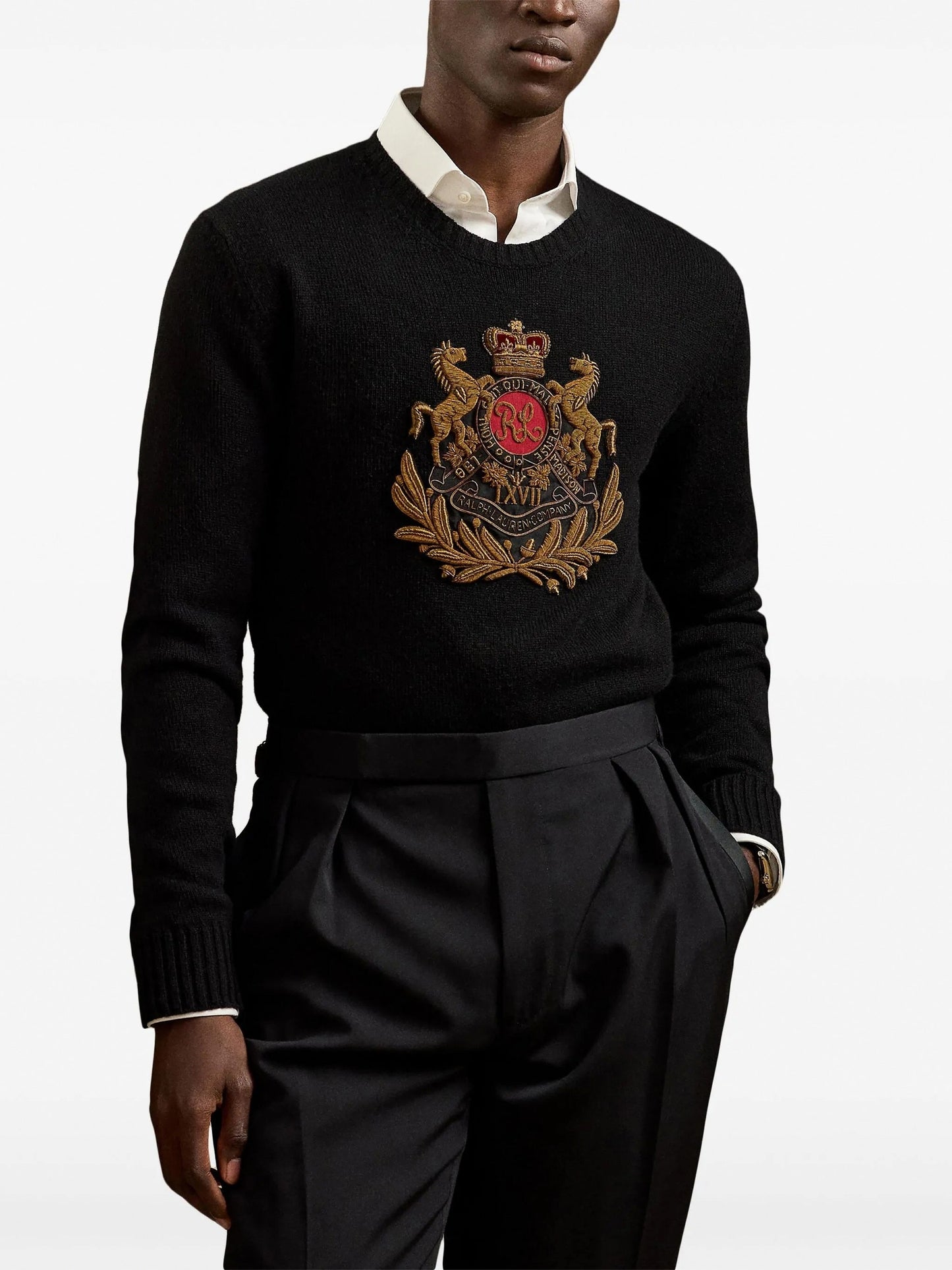 Heraldic Crest Embroidered Cashmere Pullover