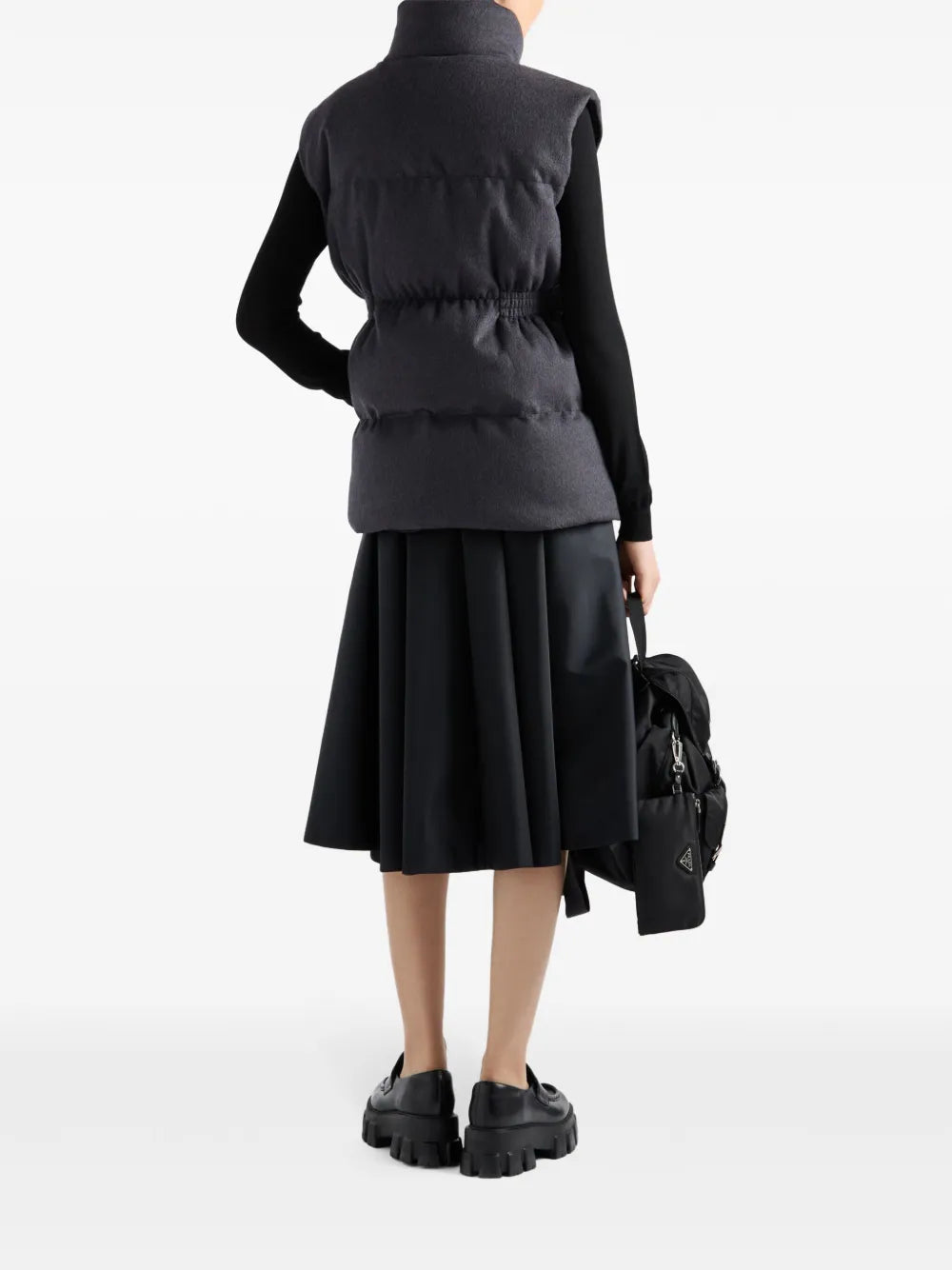 Belted Padded Vest with High Collar