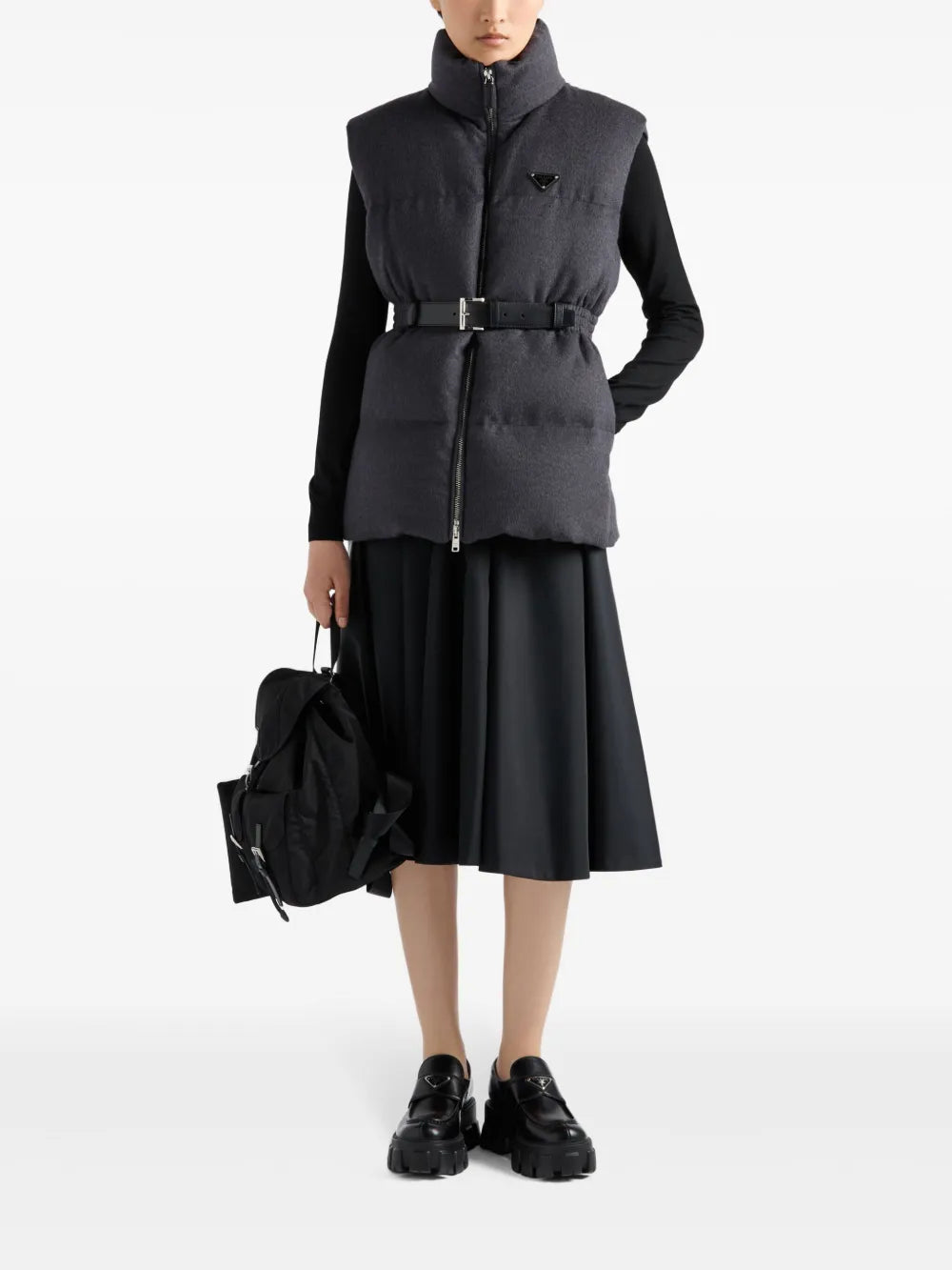 Belted Padded Vest with High Collar
