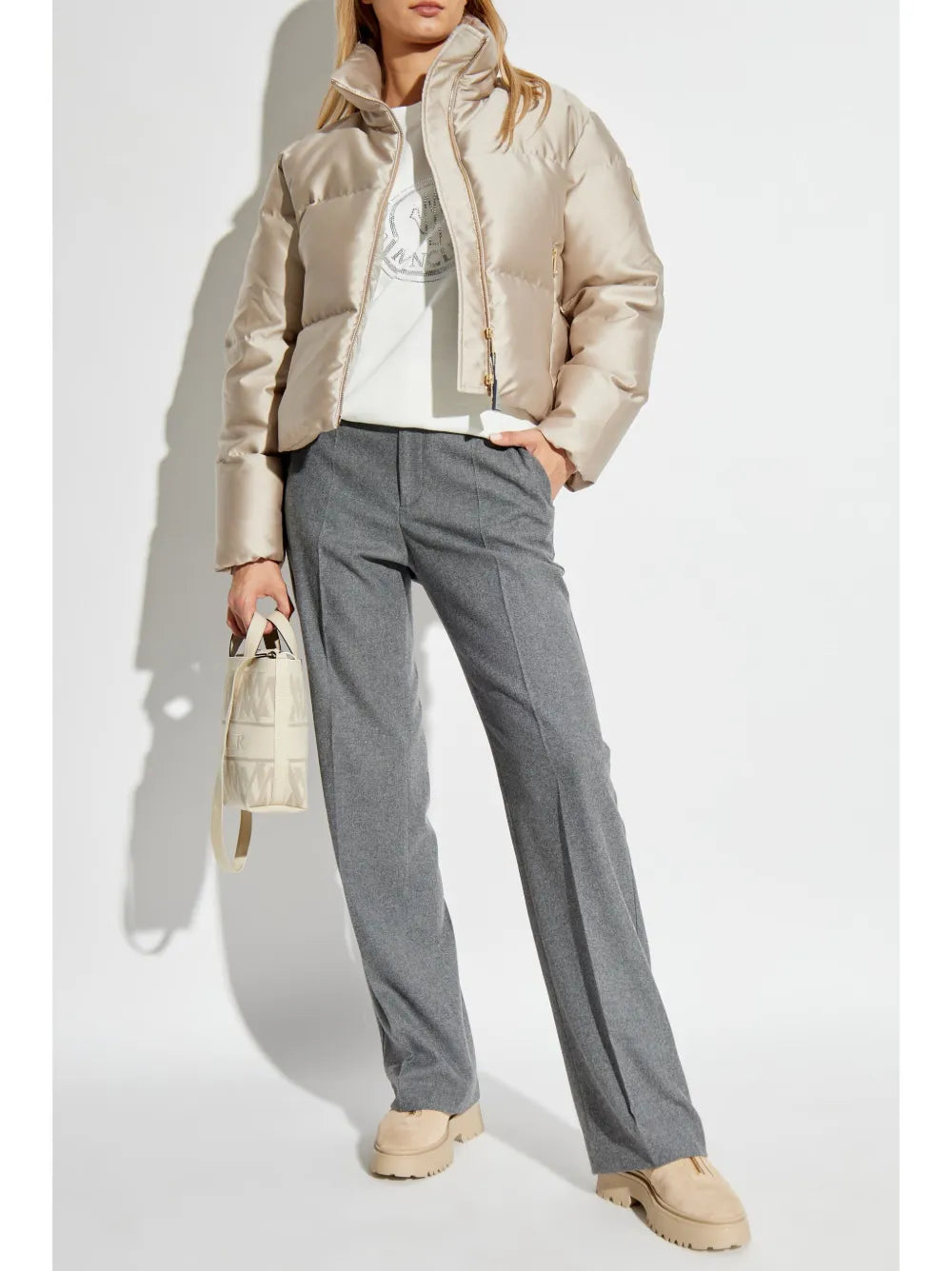 Beige High-Neck Puffer Jacket