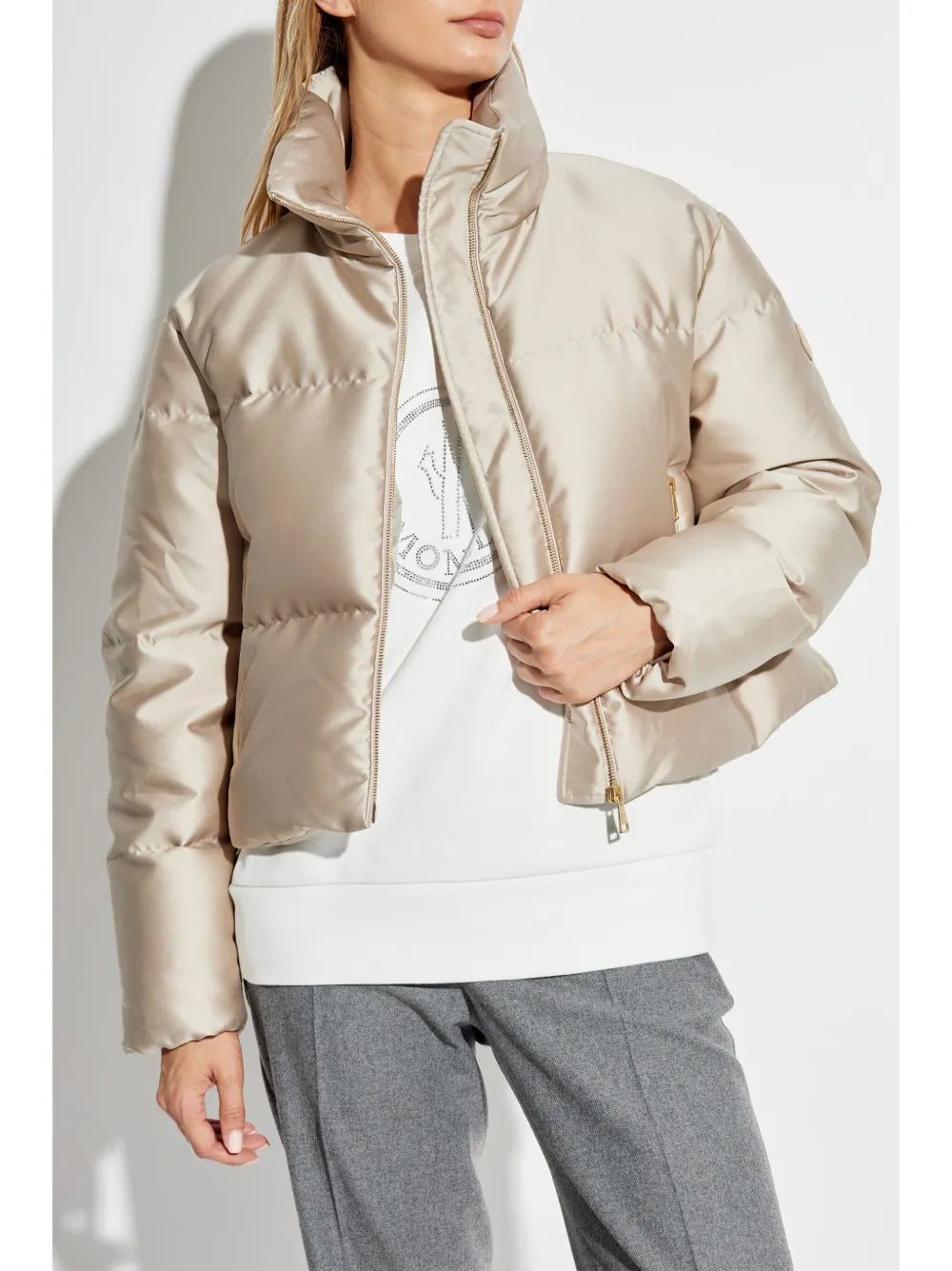 Beige High-Neck Puffer Jacket