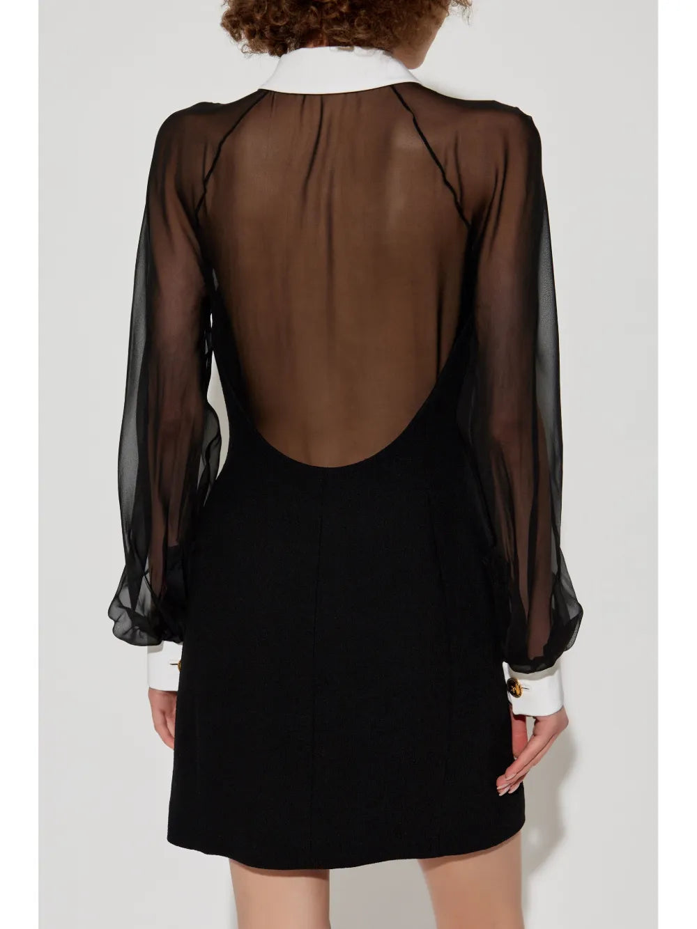 Sheer Sleeve Corset Mini Dress with Contrast Collar
