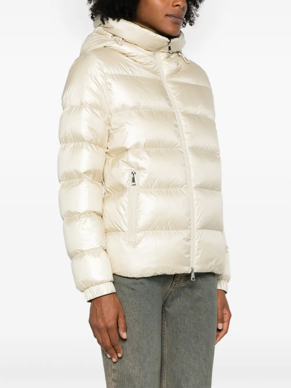 Cream Hooded Down Puffer Jacket