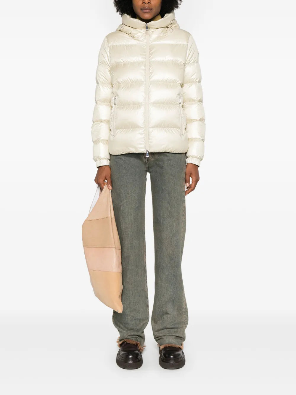 Cream Hooded Down Puffer Jacket