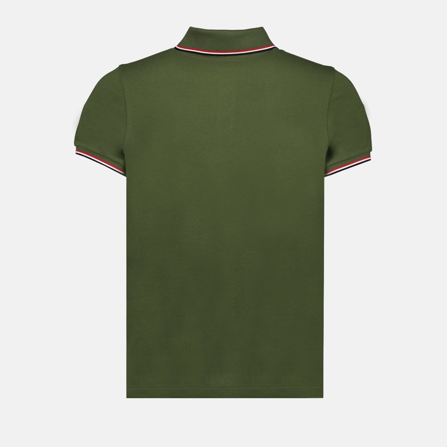 Moncler Olive Green Polo Shirt with Signature Tricolor Trim