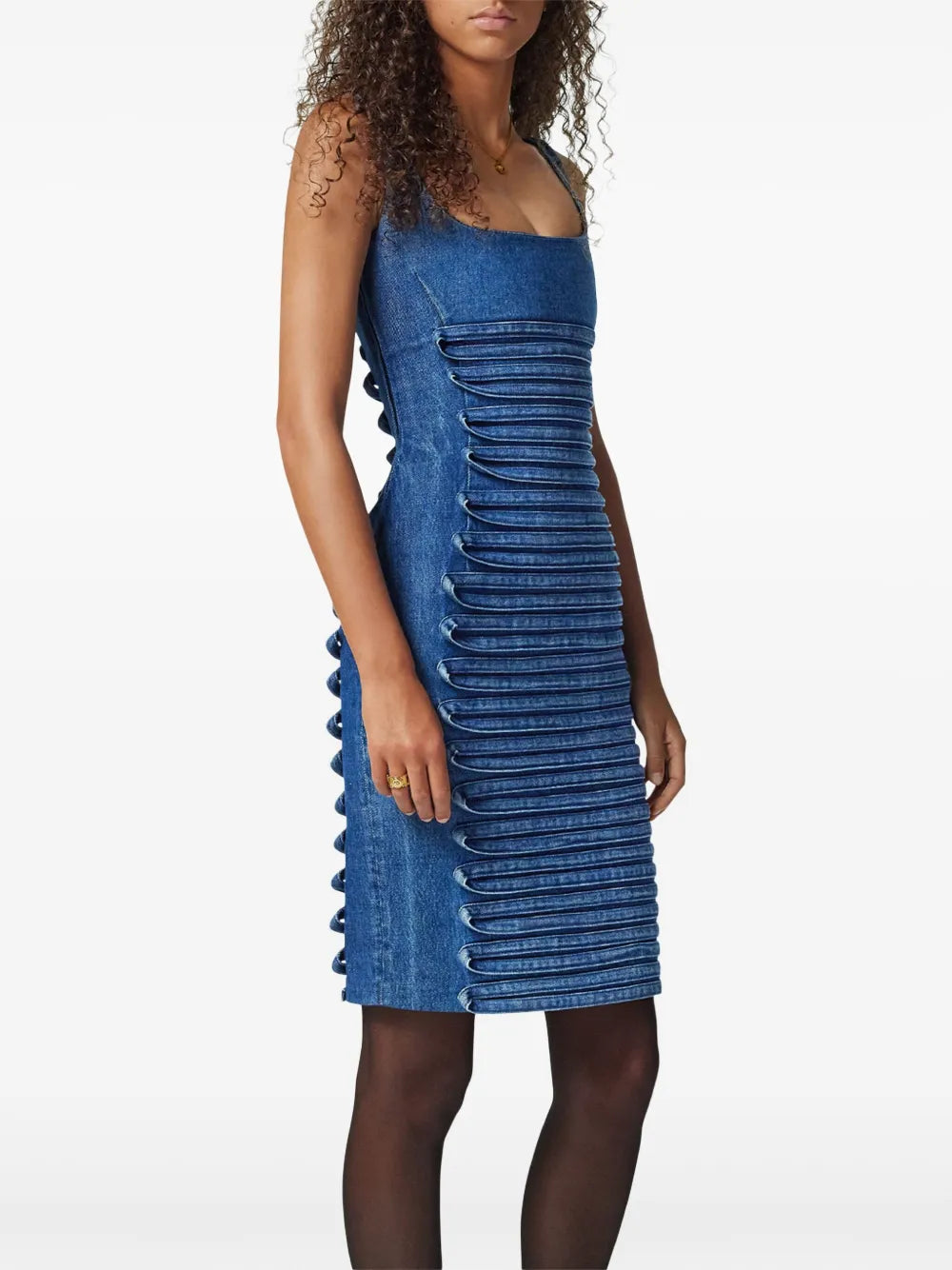 Ruched Denim Midi Dress