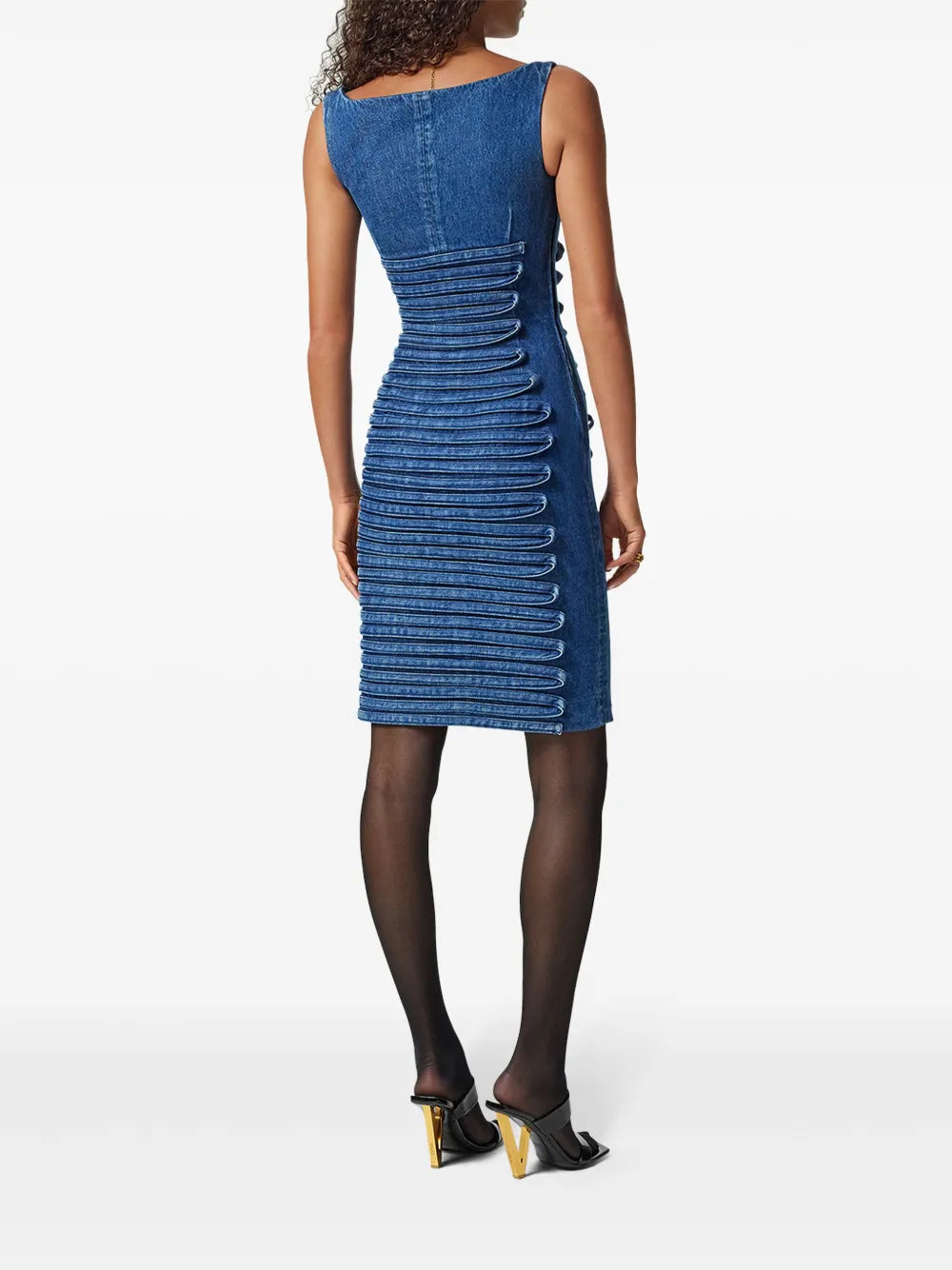 Ruched Denim Midi Dress