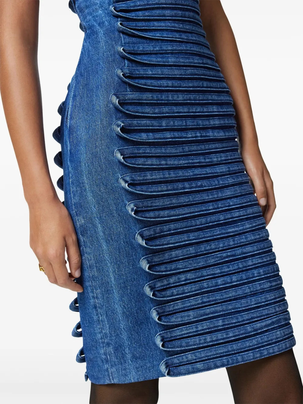 Ruched Denim Midi Dress