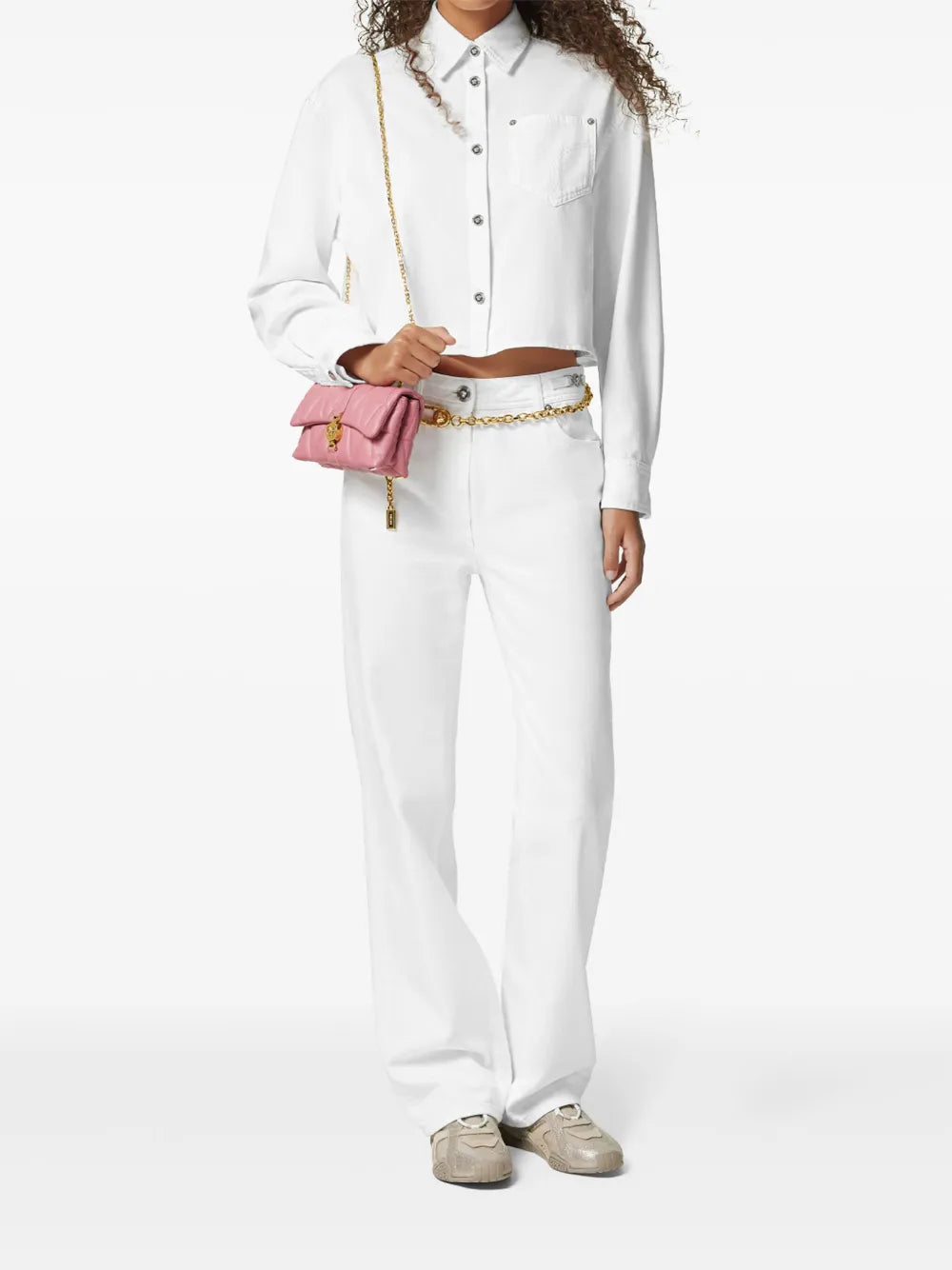 Cropped White Button-Up Shirt