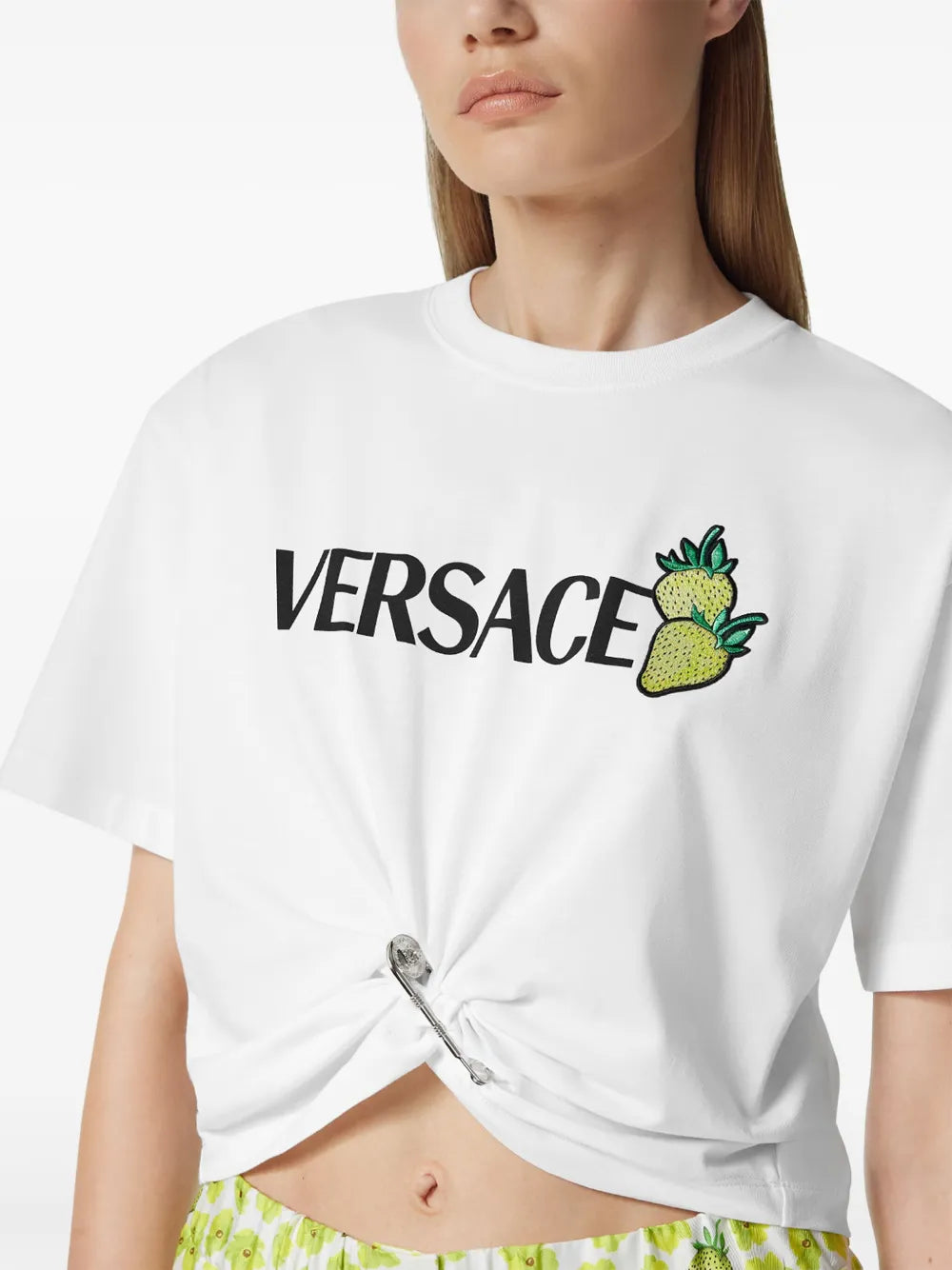 Strawberry Logo Twist Crop T-Shirt – White