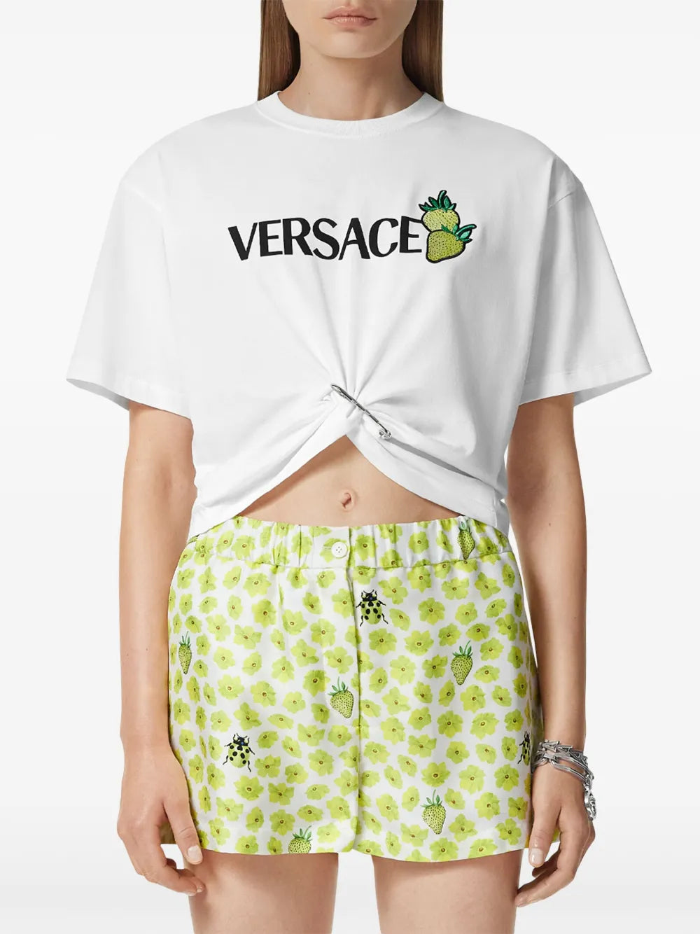 Strawberry Logo Twist Crop T-Shirt – White