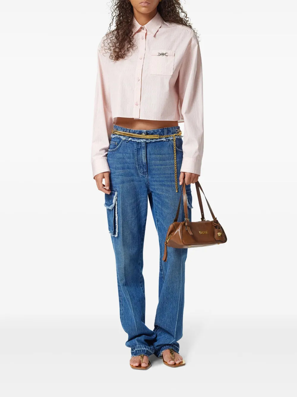 Cropped Chain Print Shirt