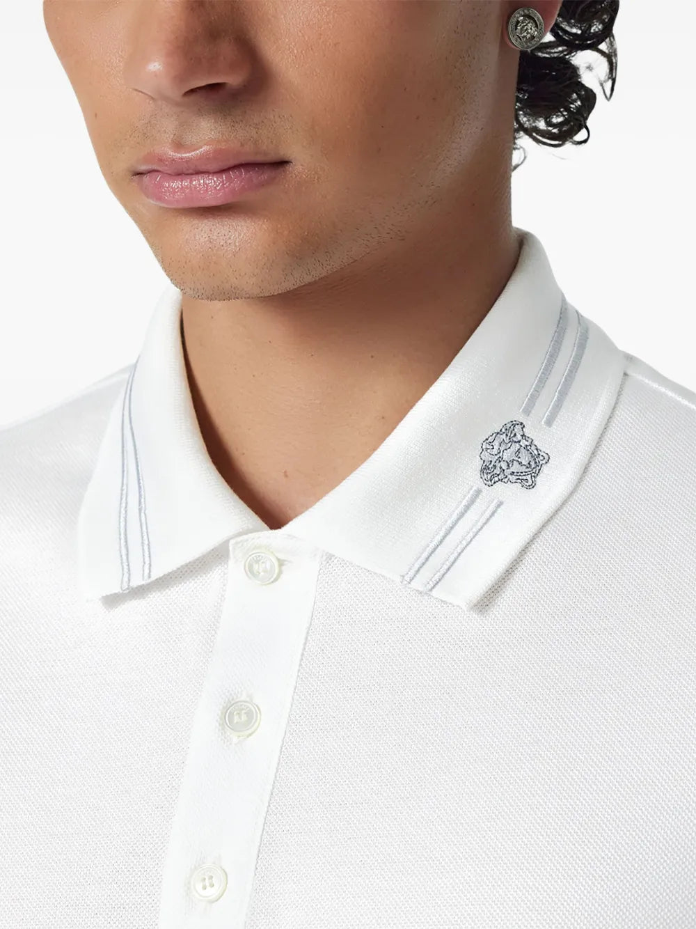 Versace Minimalist White Polo Shirt with Medusa Accent