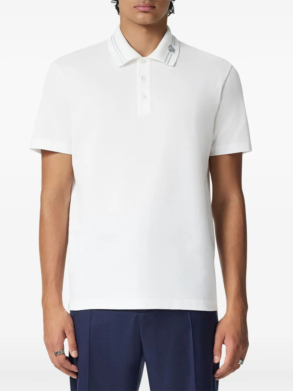 Versace Minimalist White Polo Shirt with Medusa Accent