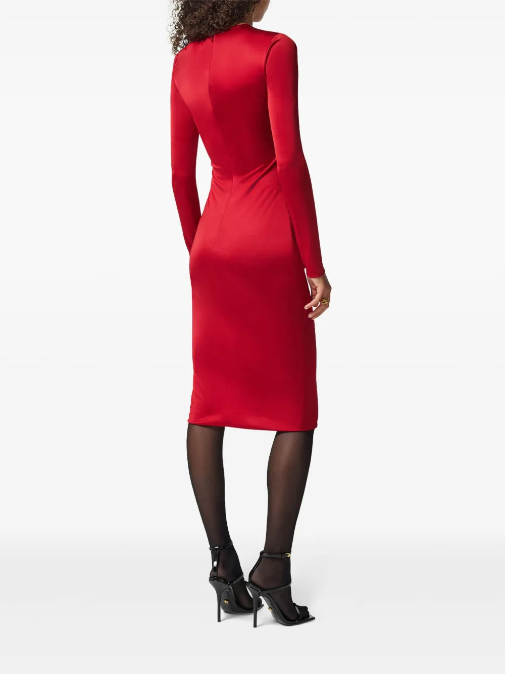 Ruched Midi Dress with Crystal Accent