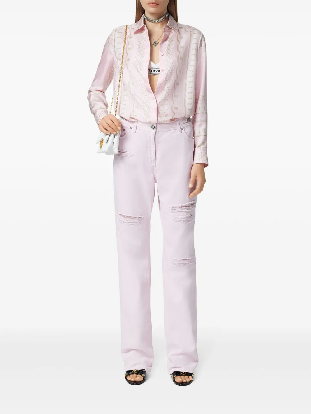 Pink Chain Print Silk Shirt
