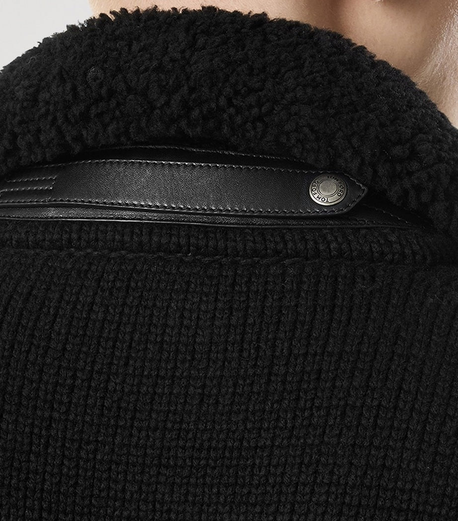 Cashmere Collared Jacket with Fleece Trim