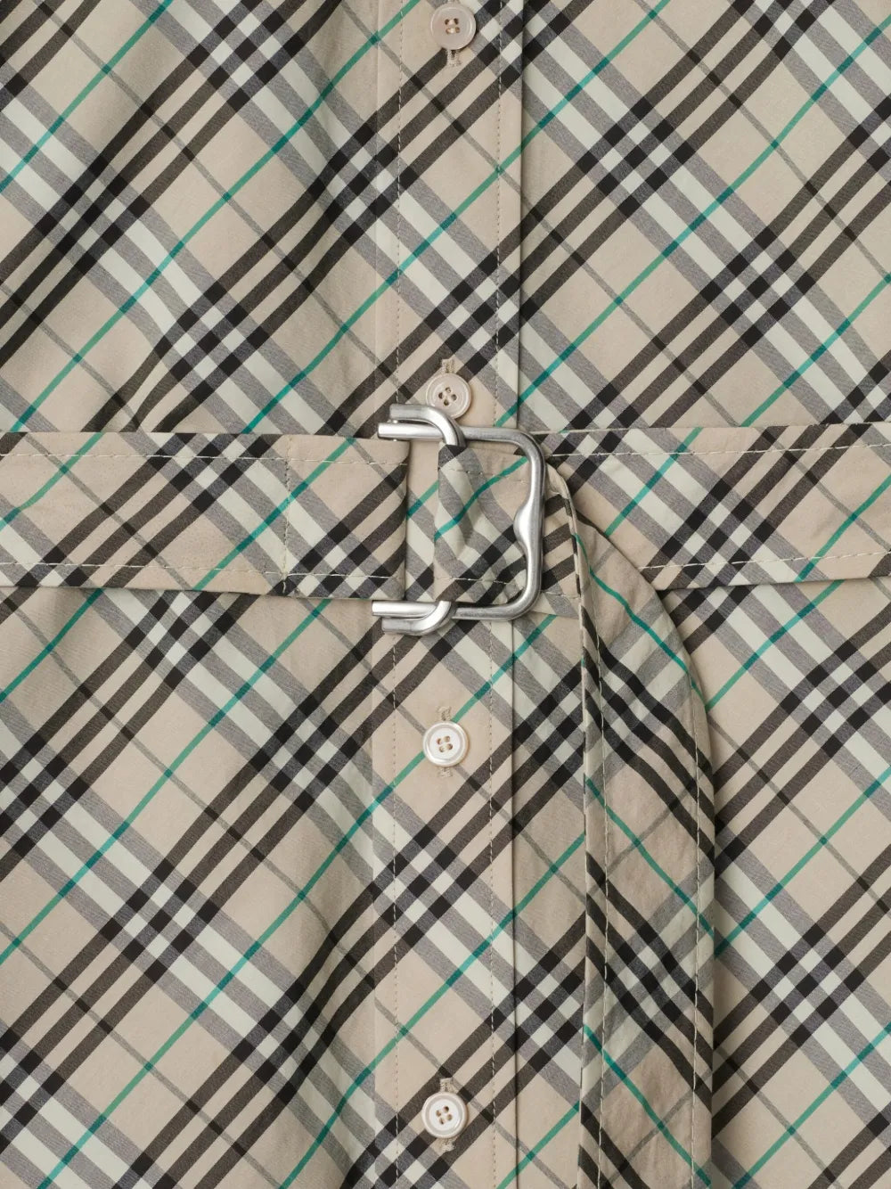 Short Sleeve Check Belted Shirt Dress – Light Beige