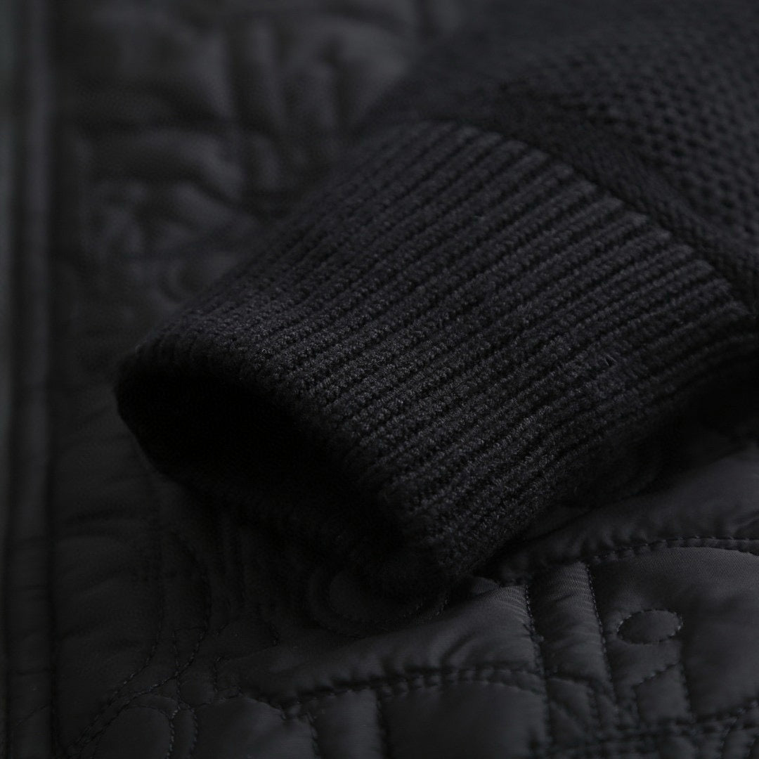 Black Quilted Wool Hooded Zip Jacket