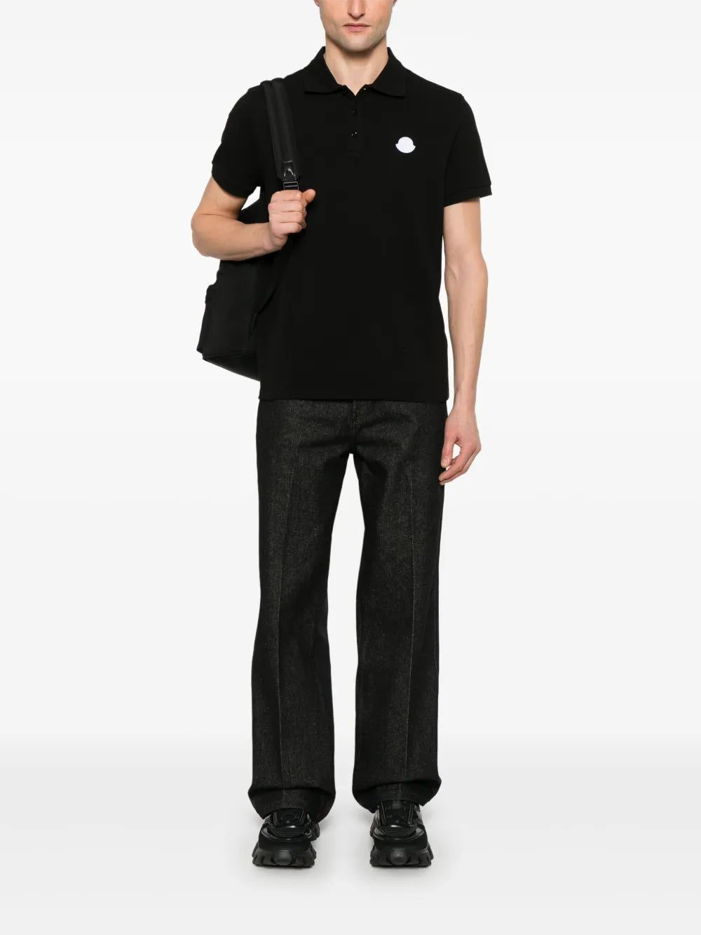 Black Polo Shirt with Tonal Logo