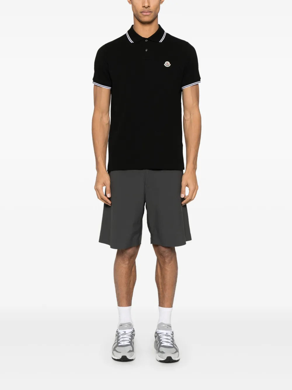 Black Polo Shirt with Contrast Stripe Trim