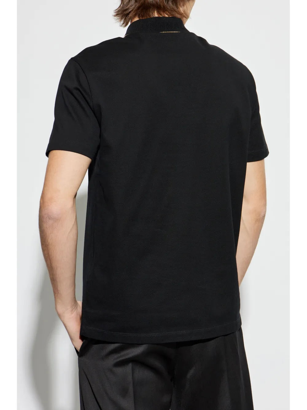 Versace Black Polo Shirt with Gold Medusa Button Detail