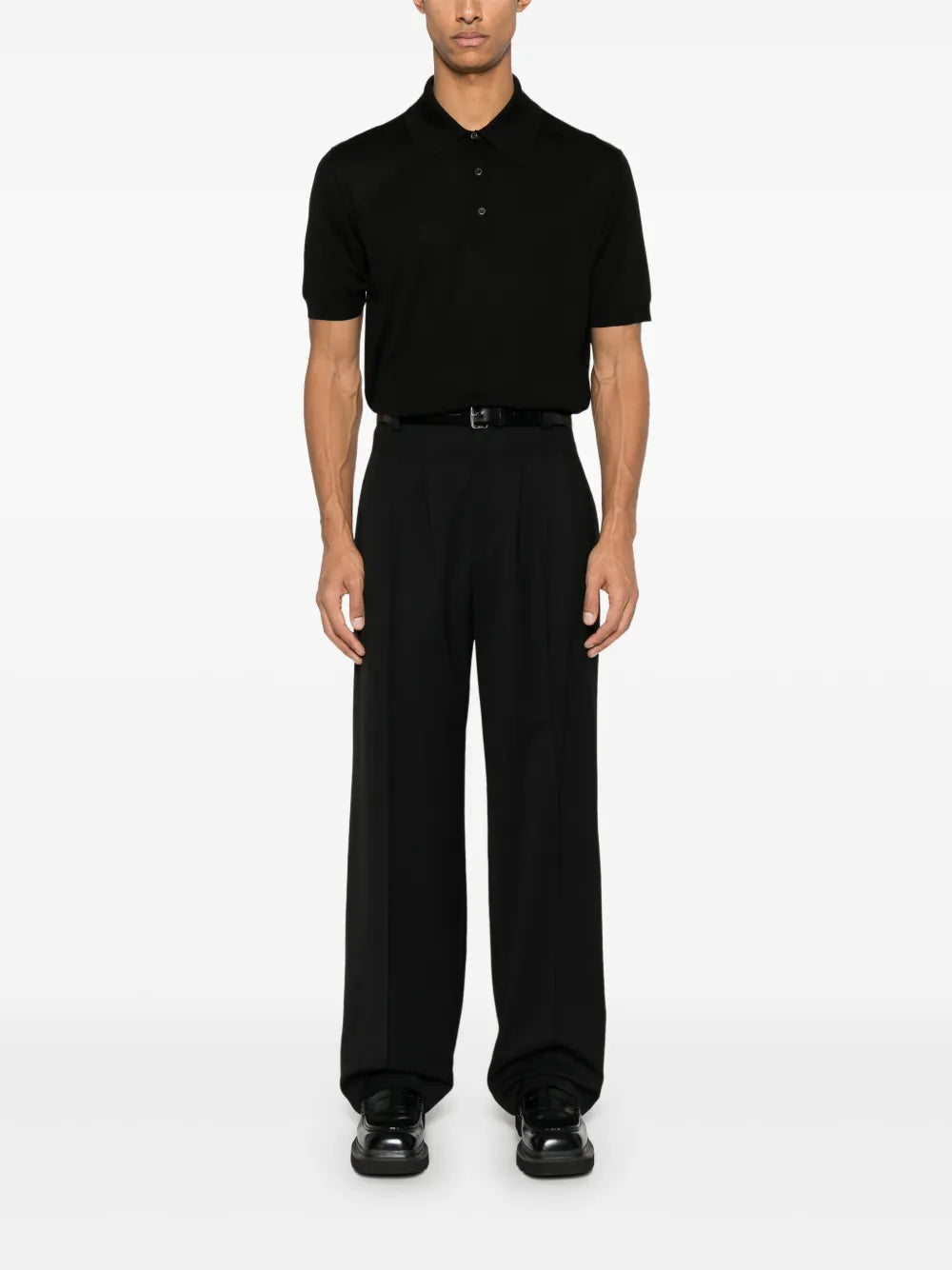 Prada Black Silk Knit Polo Shirt with Minimalist Finish