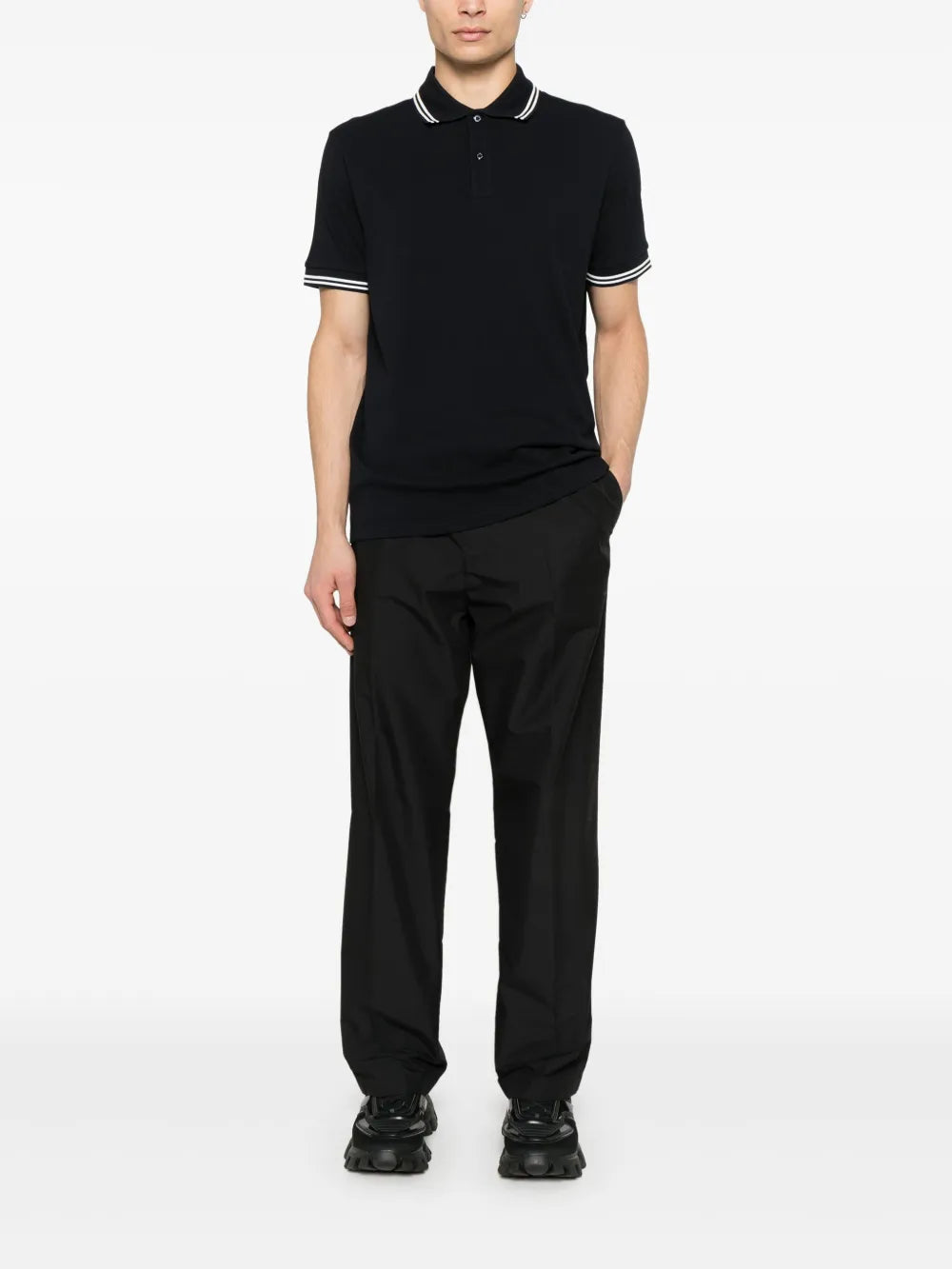 Navy Polo Shirt with Contrast Stripe Trim
