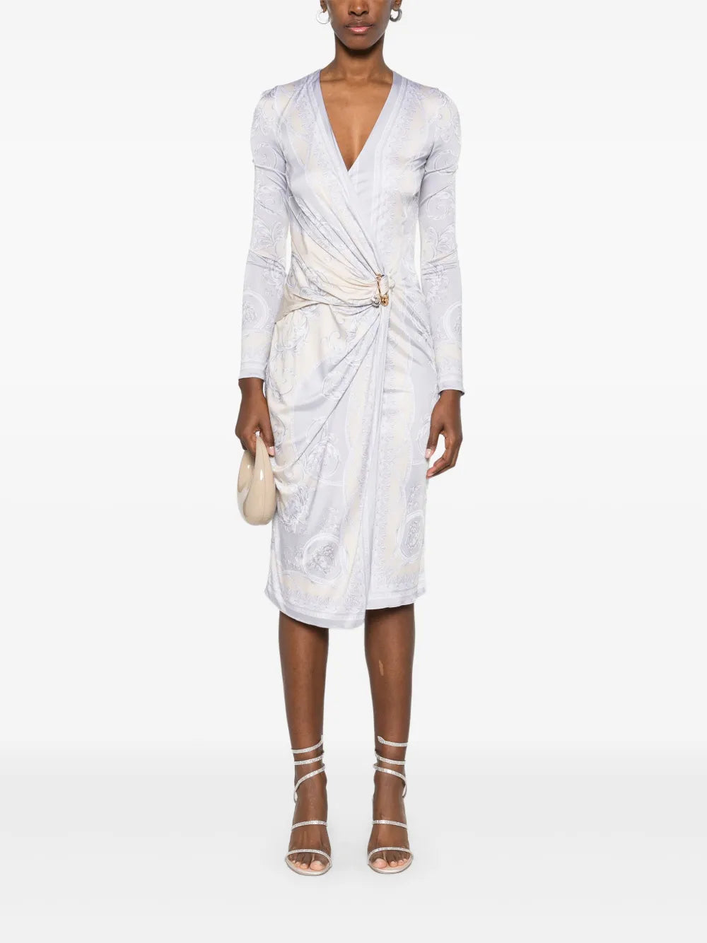 Baroque Print Wrap Midi Dress