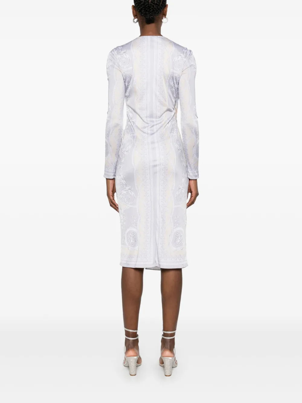 Baroque Print Wrap Midi Dress