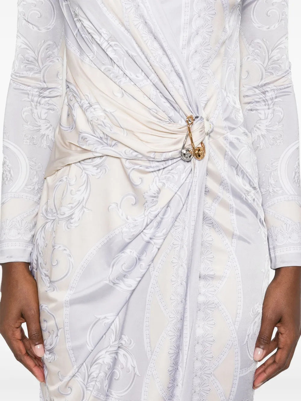 Baroque Print Wrap Midi Dress