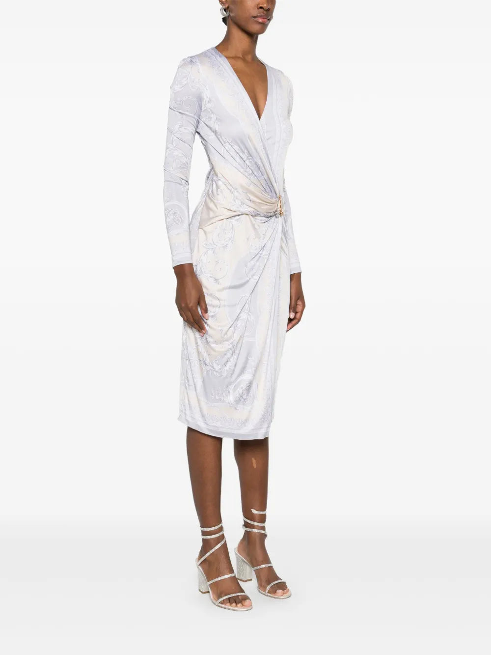 Baroque Print Wrap Midi Dress