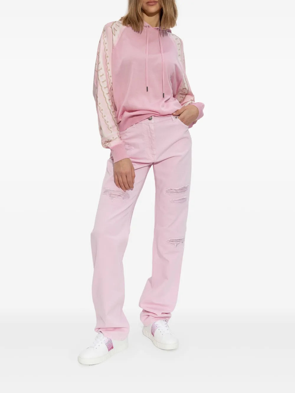 La Greca Trim Hooded Knit Sweater
