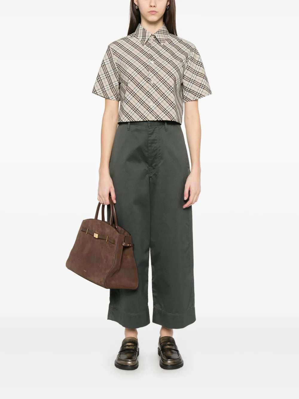 Cropped Short Sleeve Shirt-Ice Blue