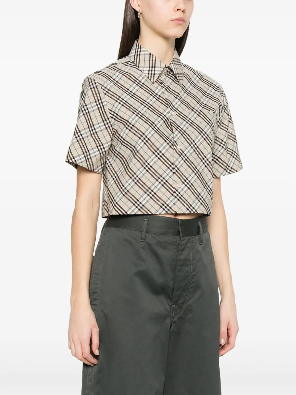Cropped Short Sleeve Shirt-Ice Blue
