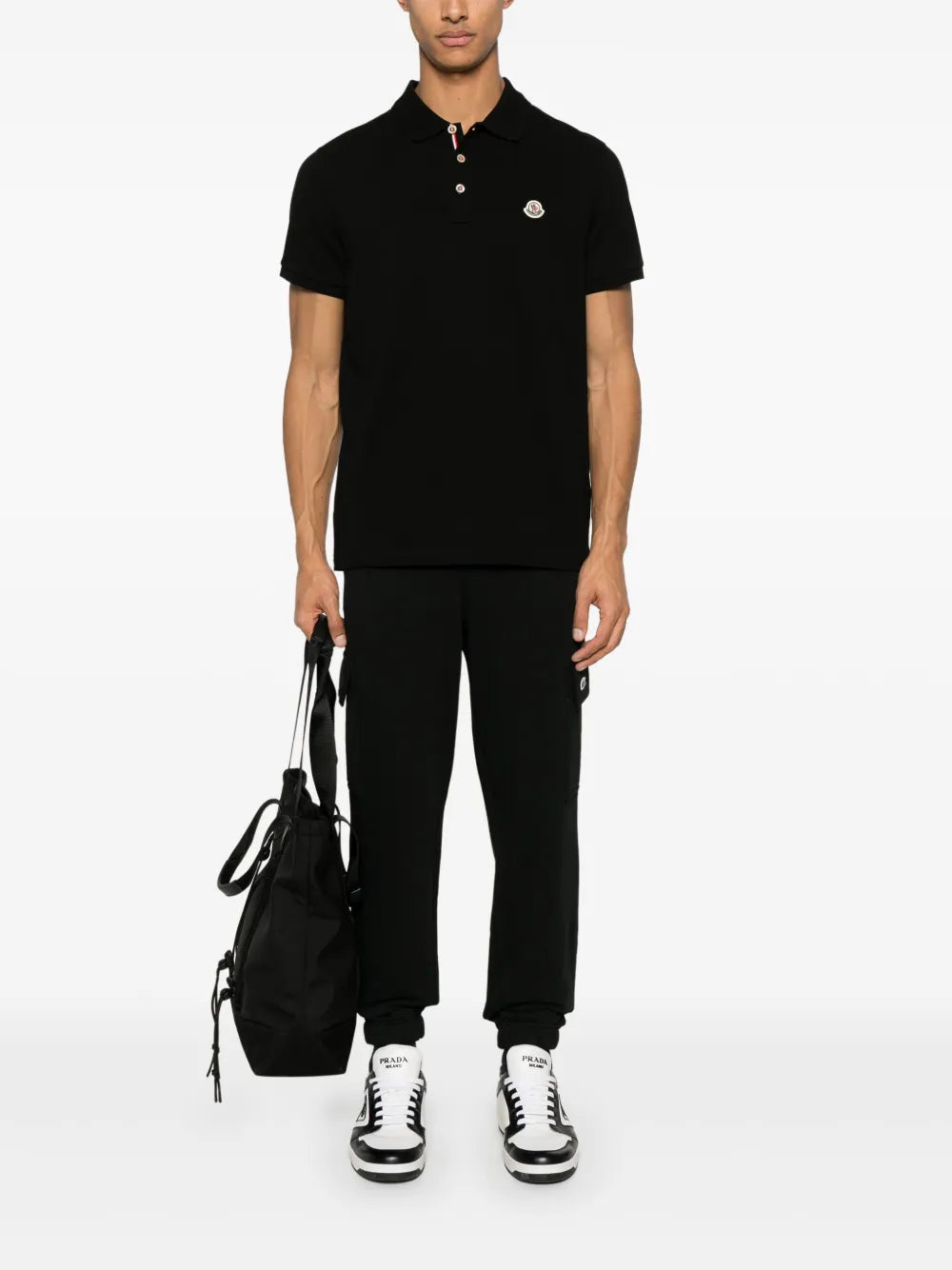 Black Polo Shirt with Signature Button Detail