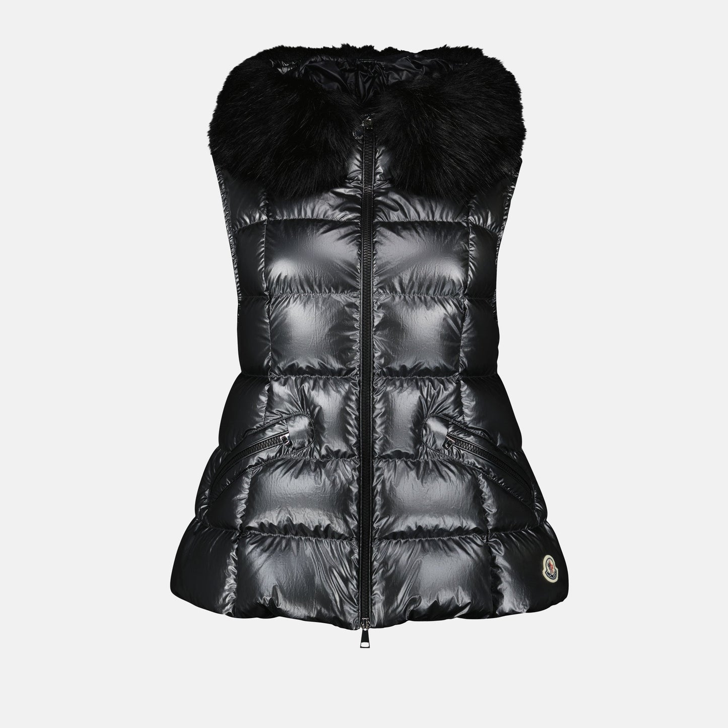 Glossy Fur-Trim Quilted Puffer Vest