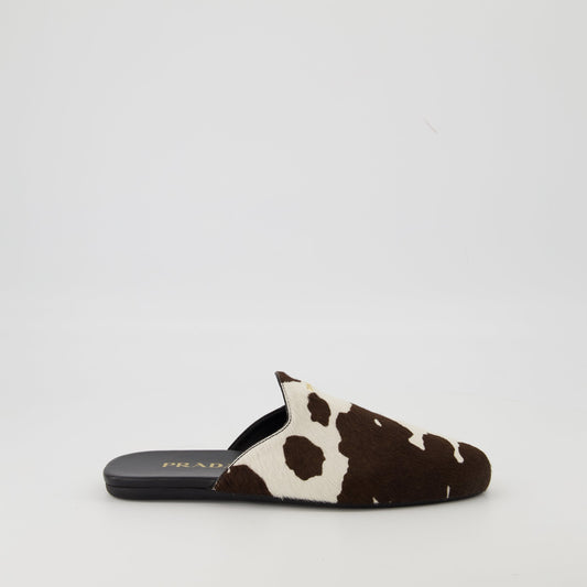 Cow Print Calf Hair Mule Flats