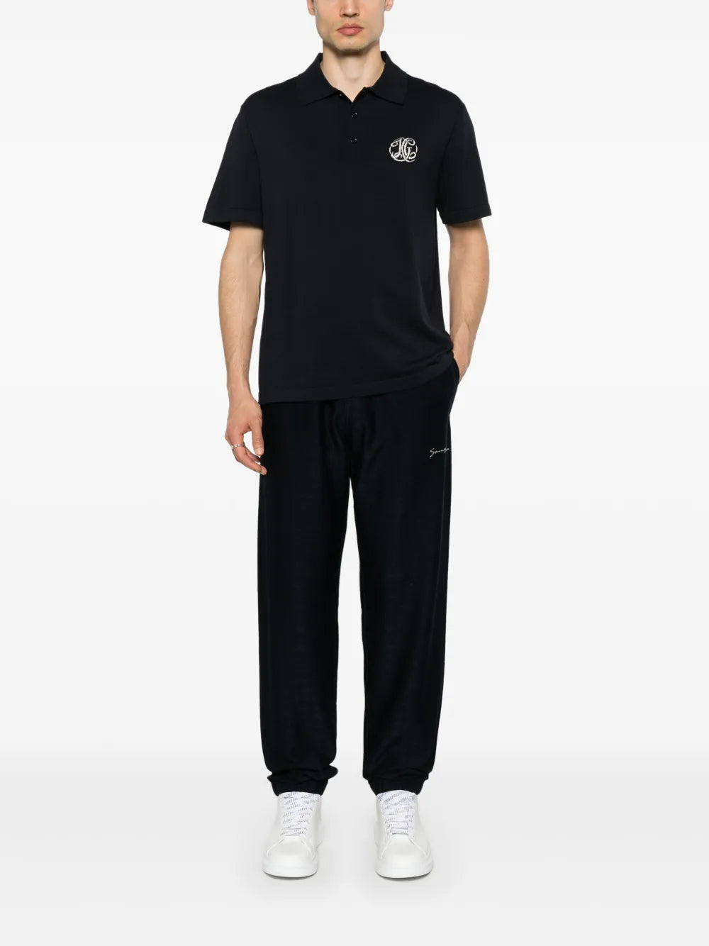 Givenchy Navy Polo Shirt with Embroidered Monogram Logo