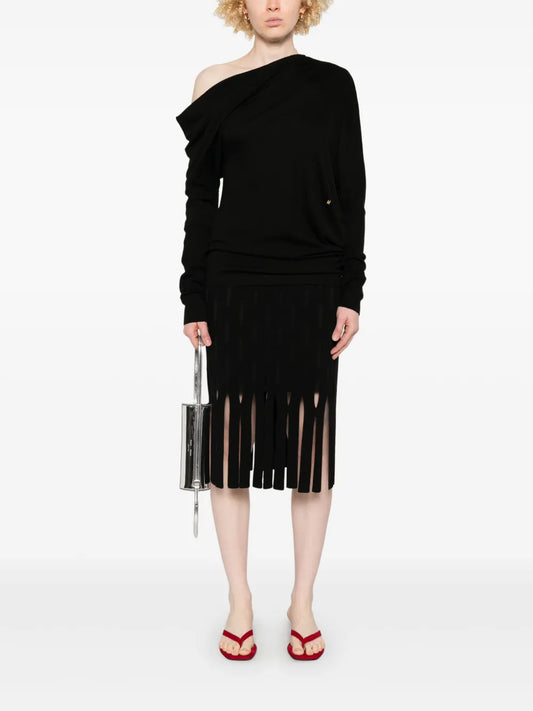 Draped Collar Wool Sweater