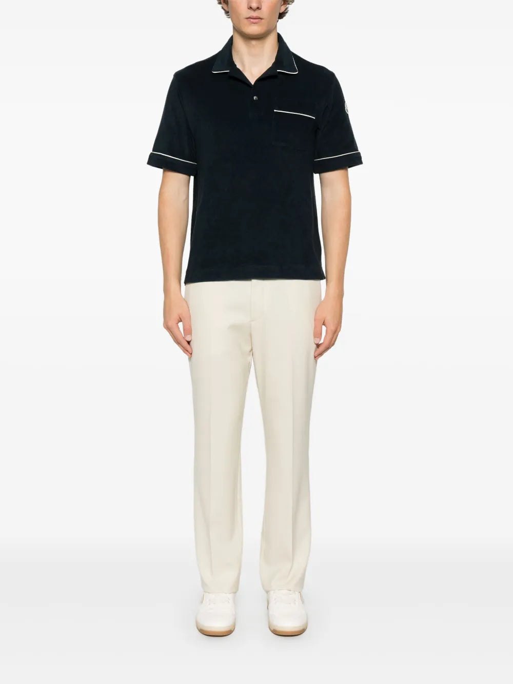 Navy Towelling Polo with Contrast Trim