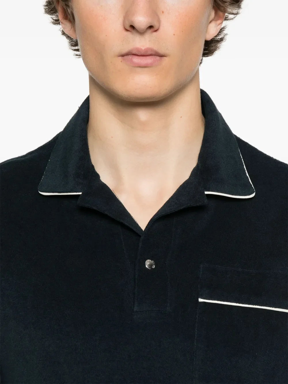 Navy Towelling Polo with Contrast Trim