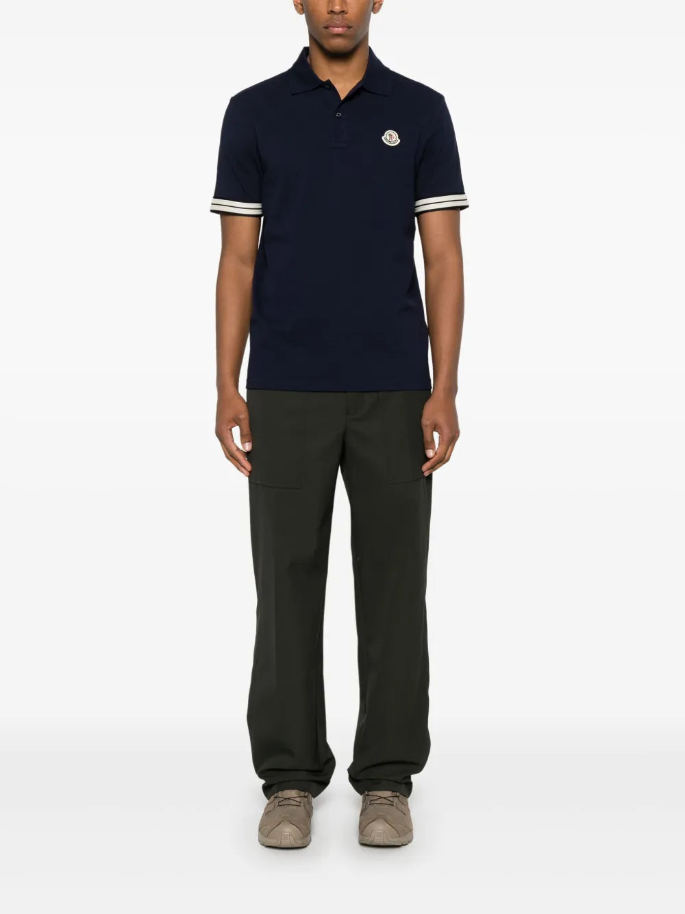 Navy Polo with Striped Sleeve Detail