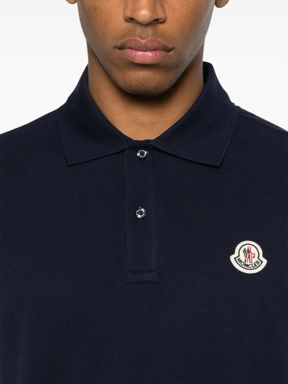Navy Polo with Striped Sleeve Detail